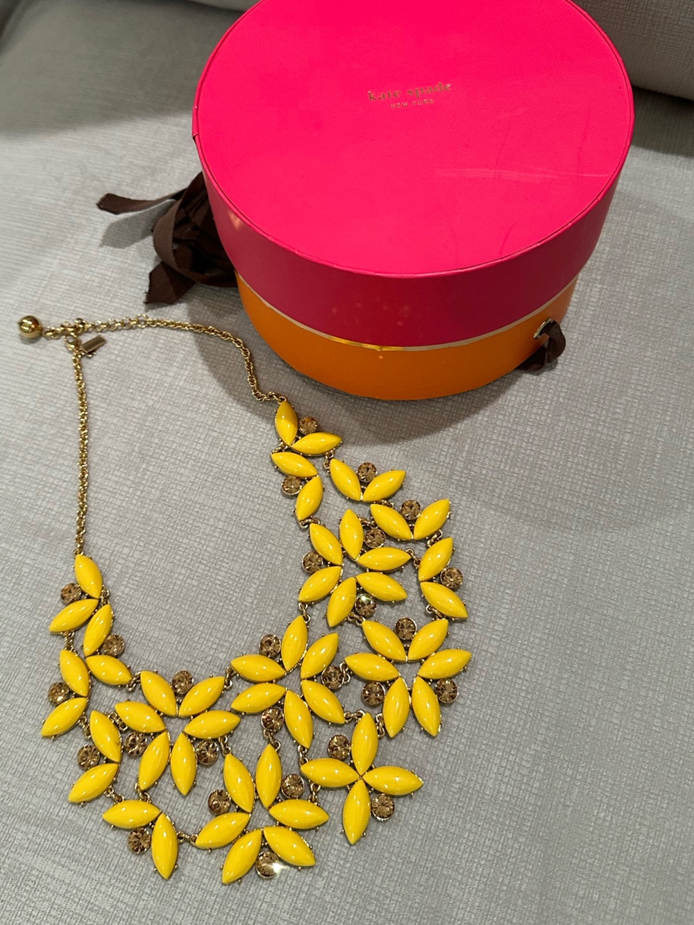 kate spade Yellow Floral Bib Necklace with Gold Chain